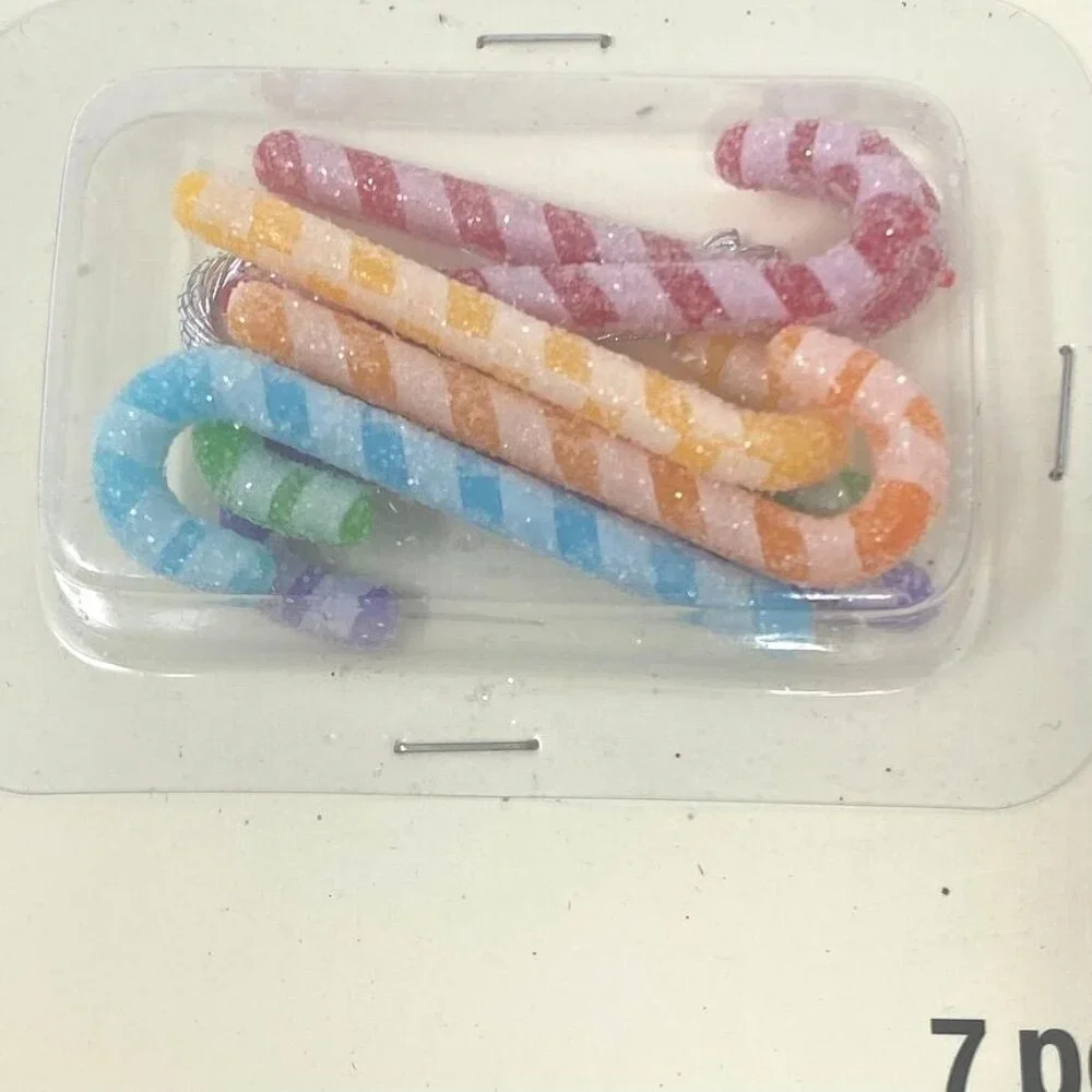 Michaels 7 Pc Merry Mini Ornaments Tree Decor Frosted Sugar Candy Canes